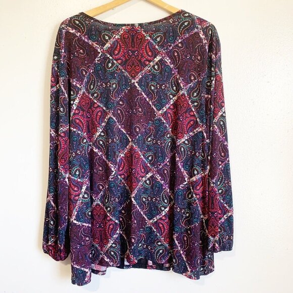Catherines Patchwork Paisley Top Size 3X 26/28W Lace Middle Panel Whimsigoth - Picture 7 of 8